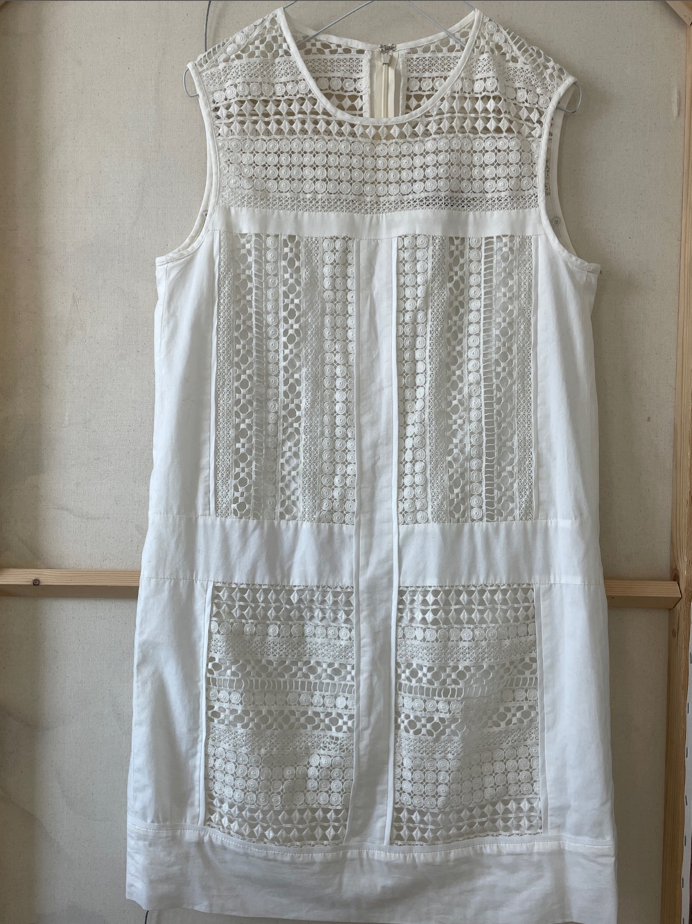 J. Crew Ivory Crochet-Panel Sleeveless Geo-Lace Shift Dress